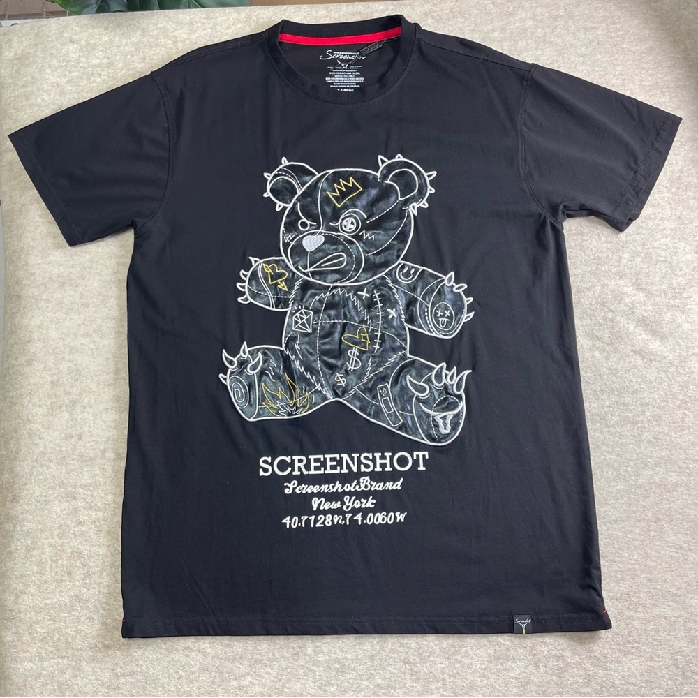 Womens Screenshot Black Satin Teddy Bear Tshirt, XL